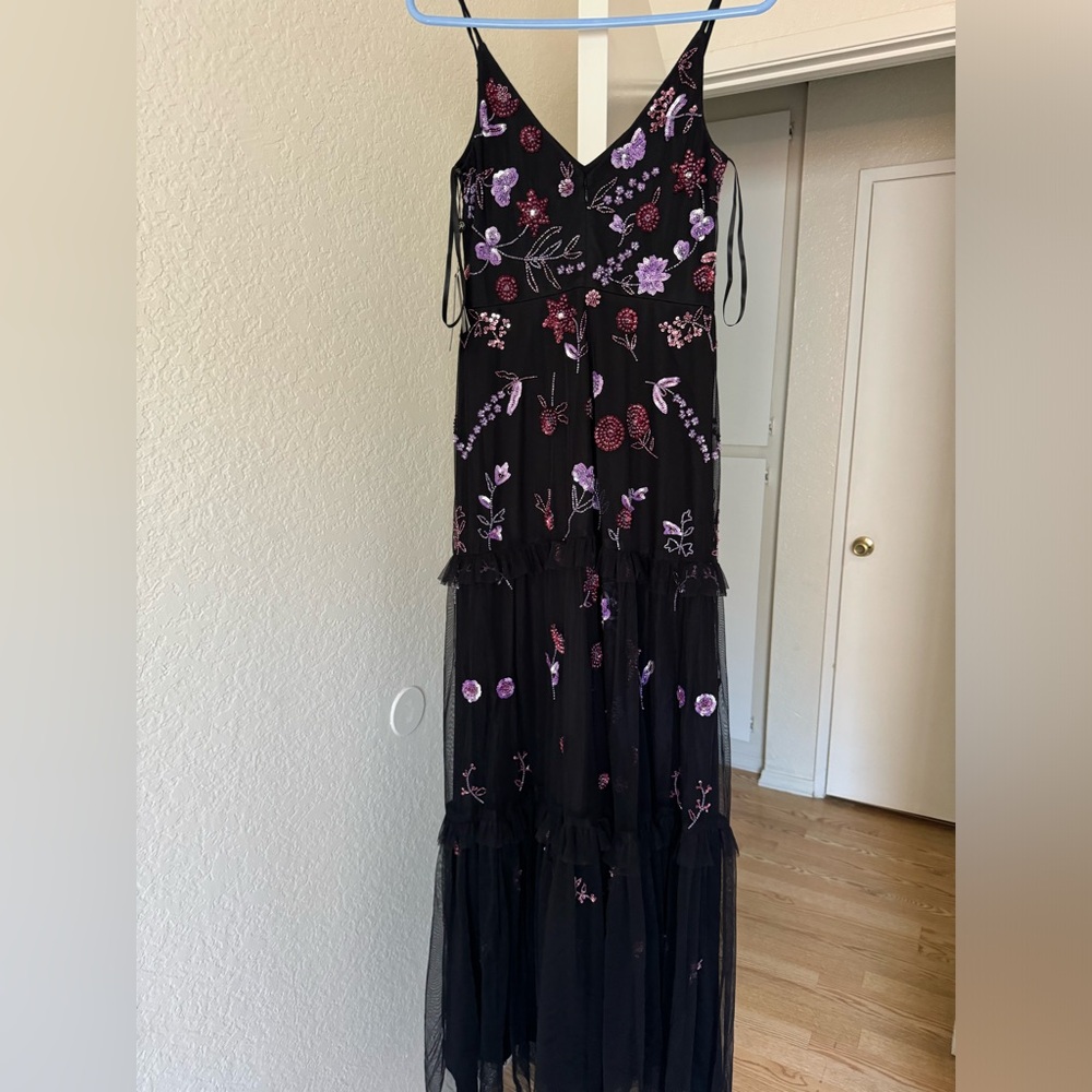 NWT Adrianna Papell Beaded Ruffled Gown
